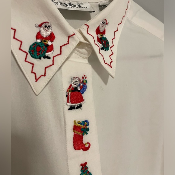 Vintage Cottagecore Christmas Tabi International White Embroidered Button Shirt - Picture 3 of 7